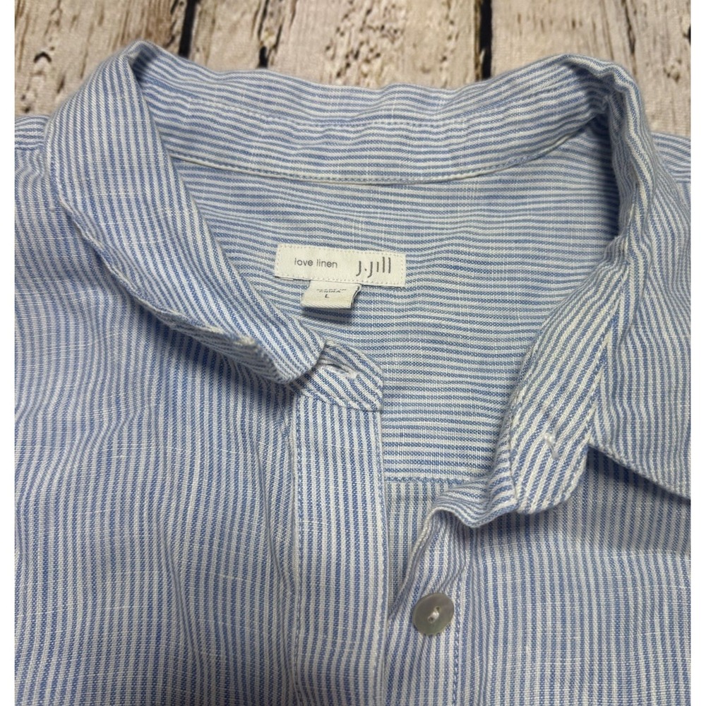 J.Jill Love Linen Blue White Striped Tunic Lagenlook Button Front Large - Picture 3 of 9